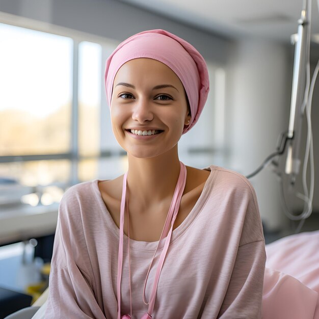 Foto el retrato de la sonrisa del paciente es un cáncer donde la mente fuerte es tratada