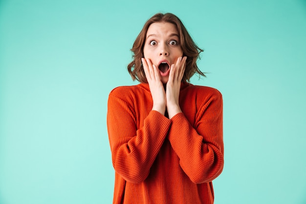 Retrato, de, un, sorprendido, mujer joven