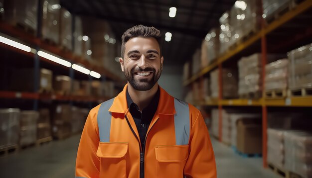 retrato sorridente de um trabalhador de armazém