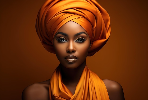 Foto retrato sorridente de uma linda mulher com cabelo afro em fundo brilhante