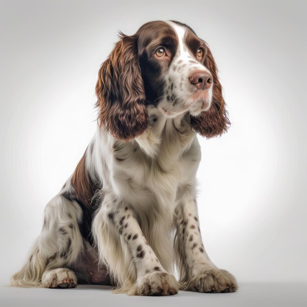 Retrato Springer Spaniel Inglés fondo blanco.