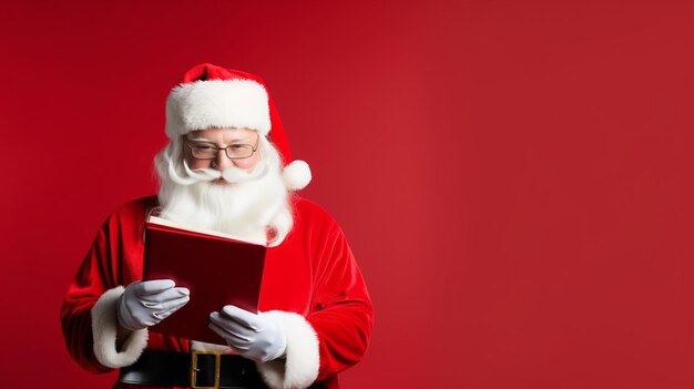 Retrato de su él atractivo asombrado atónito maravillado gordo de cabello blanco Santa leyendo libro educación aislado sobre un fondo de colores vivos brillantes