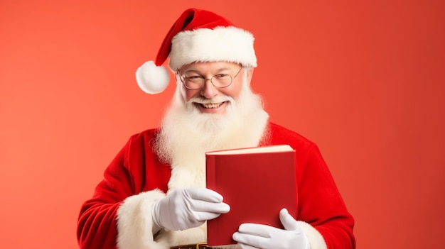 Retrato de su él atractivo asombrado aturdido se preguntó gordo de cabello blanco Santa lectura libro educación aislado sobre fondo de colores vivos brillantes