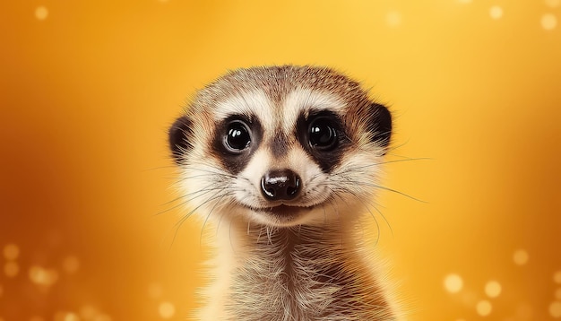 retrato de un suricata feliz sobre un fondo dorado