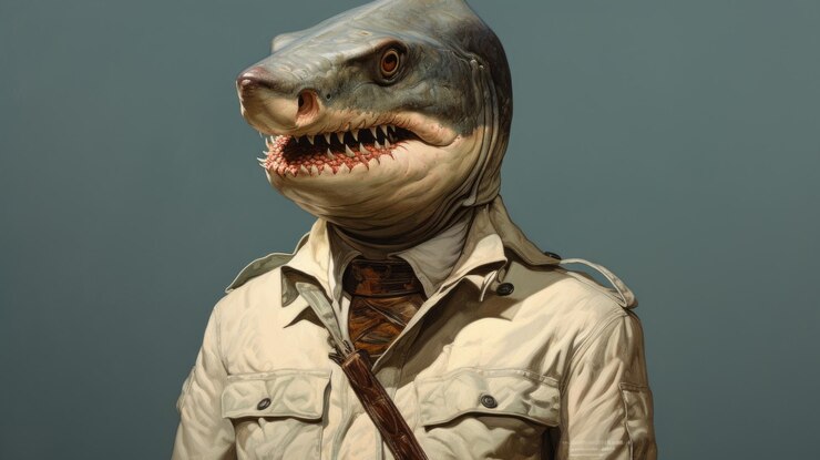 Foto retrato surreal de máscara de tubarão ilustração detalhada de joshua hoffine