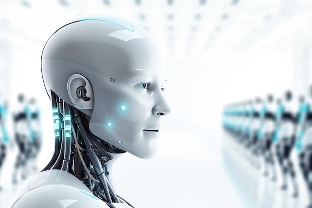 Retrato de la tecnología robótica cabeza cyborg