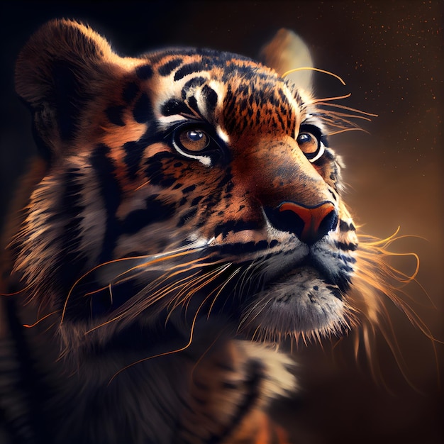 Retrato de un tigre con fondo negro Pintura digital