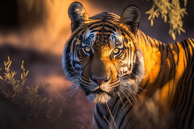 Retrato de un tigre salvaje en hábitat natural generativo ai