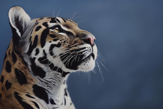 Retrato de un tigre sobre un fondo azul de primer plano