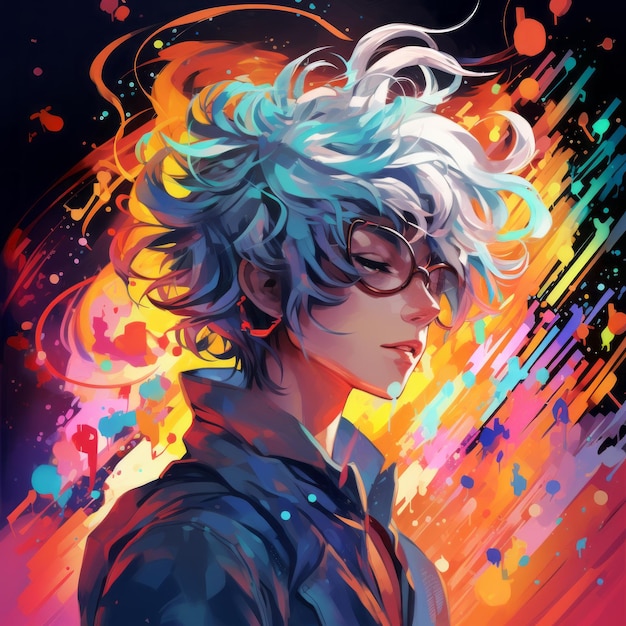 Retrato de un tipo con colores de neón en estilo anime