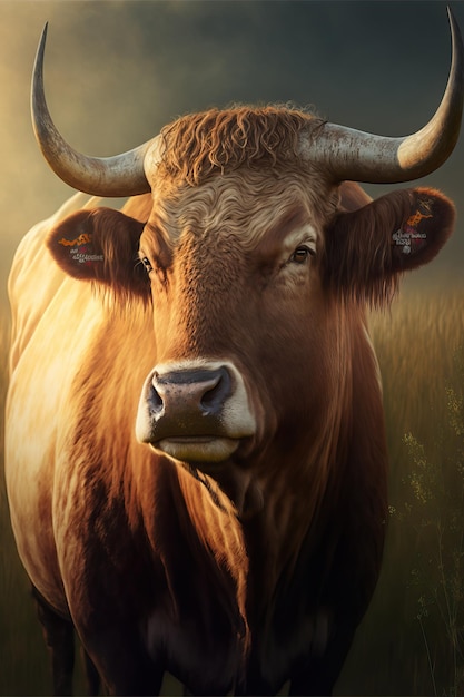 Retrato de un toro enojado en una llanura agrícola de granja