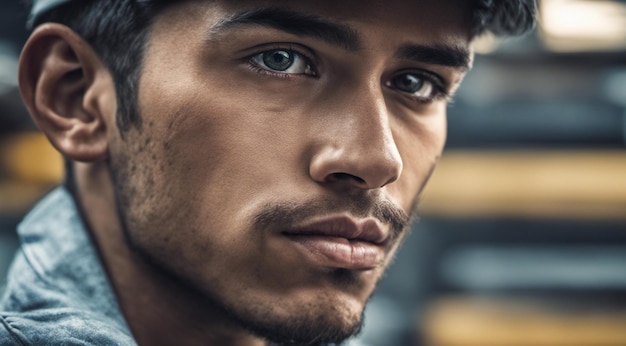 Retrato de un trabajador de la construcción trabajador duro en el trabajo retrato de un hombre con casco trabajador duro