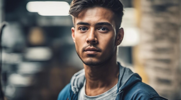 Retrato de un trabajador de la construcción trabajador duro en el trabajo retrato de un hombre con casco trabajador duro