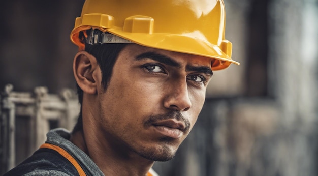 Retrato de un trabajador de la construcción trabajador duro en el trabajo retrato de un hombre con casco trabajador duro