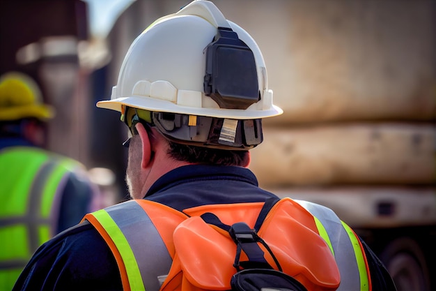 Retrato de un trabajador masculino con casco de seguridad y chaleco reflectante IA generativa