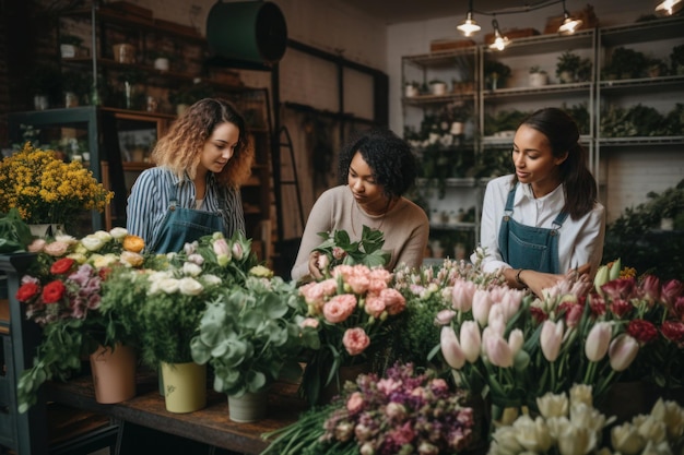 Retrato de trabajadores emprendedores de pequeñas empresas mujeres multiétnicas ai generativo