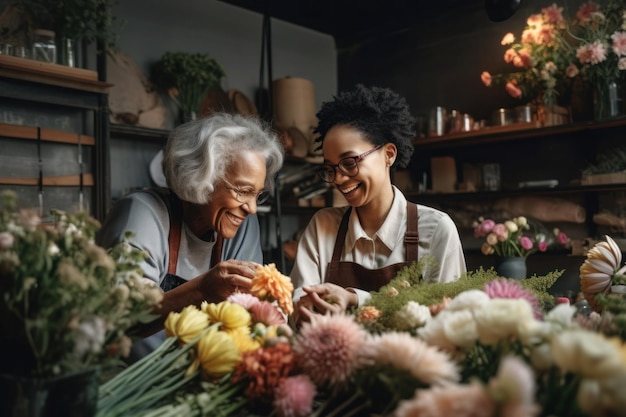 Retrato de trabajadores emprendedores de pequeñas empresas mujeres multiétnicas ai generativo