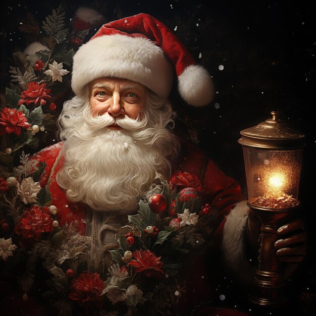 Foto retrato tradicional de papá noel con adornos navideños