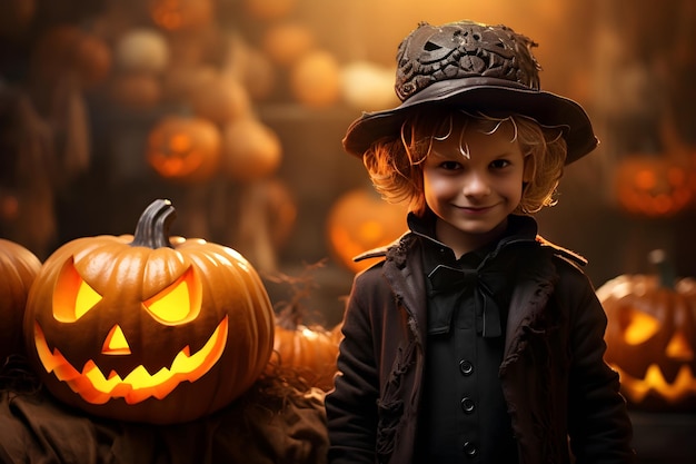 Retrato de trajes de niños felices en la celebración de Halloween en la fiesta Ilustración generativa Ai