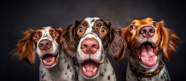 Retrato de tres perros sorprendidos IA generativa