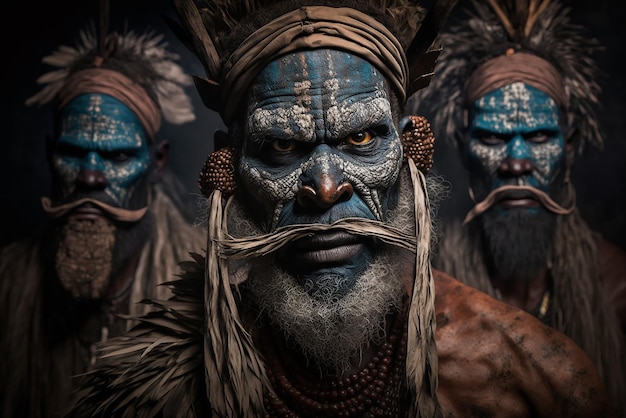 Retrato de la tribu Asaro Mudmen en Papúa Nueva Guinea Arte generado por Ai