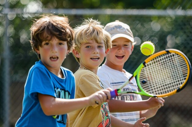 Foto retrato de los triunfos de los niños en el tenis