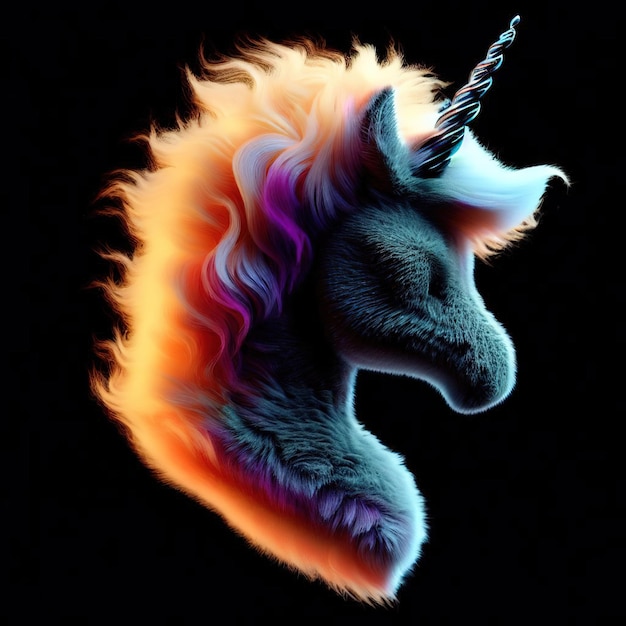 Retrato de unicornio 3D con hermosa melena arcoíris