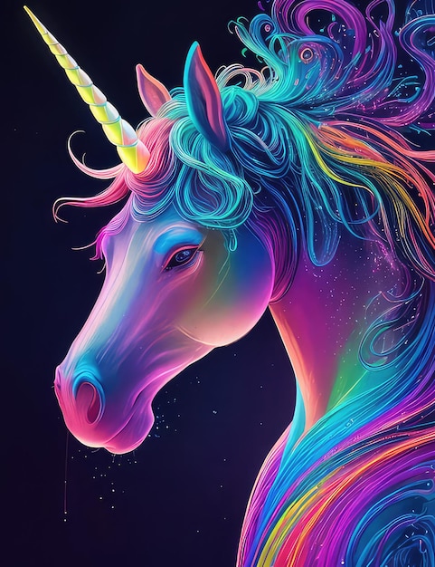 El retrato del unicornio de neón