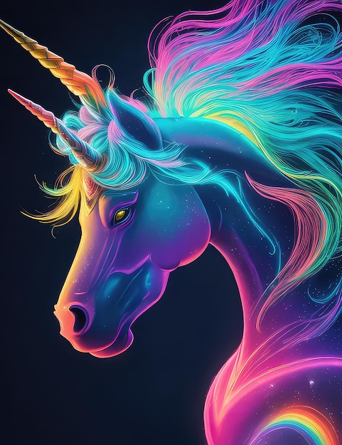 El retrato del unicornio de neón