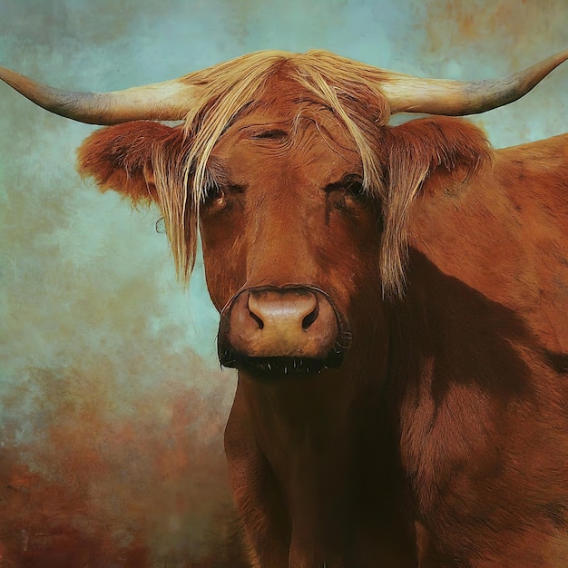 retrato de una vaca en el fondo de madera