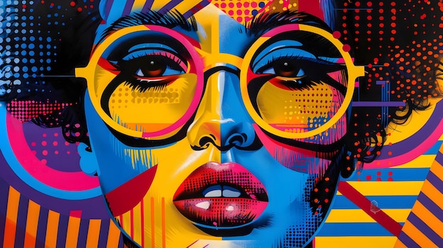 Retrato vibrante de arte pop con gafas audaces con IA generativa