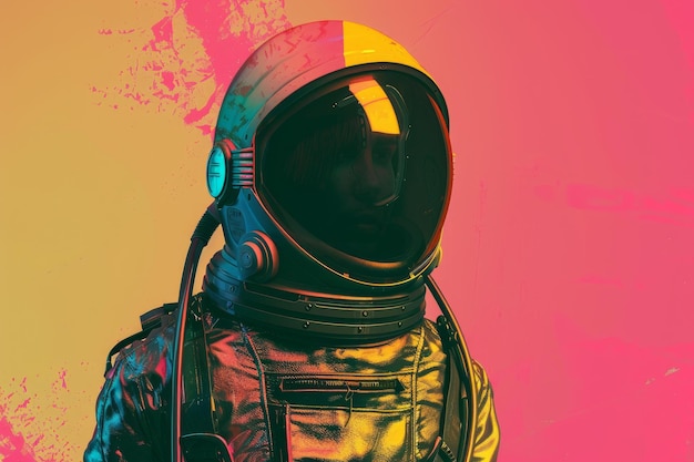 Foto retrato vibrante de un astronauta en un fondo abstracto