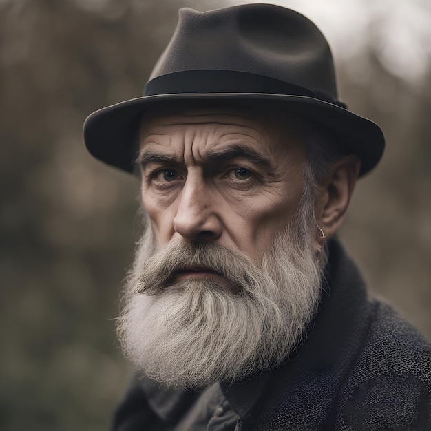 Retrato de un viejo y elegante hombre con un sombrero