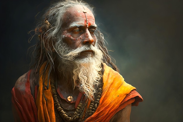 Retrato de un viejo sadhu sentado Generativo ai