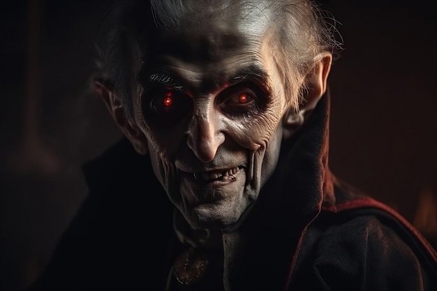 Retrato del viejo vampiro Conde Drácula en sangre Ilustración generativa de IA