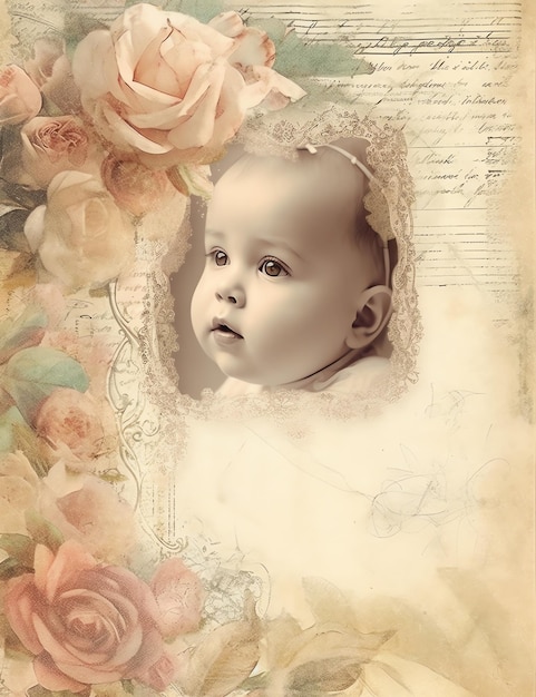 Retrato vintage de uma menina papel velho junk jornal papel digital