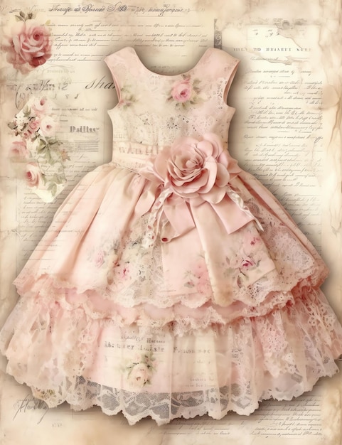 Retrato vintage de uma menina vestido de papel velho junk jornal papel digital