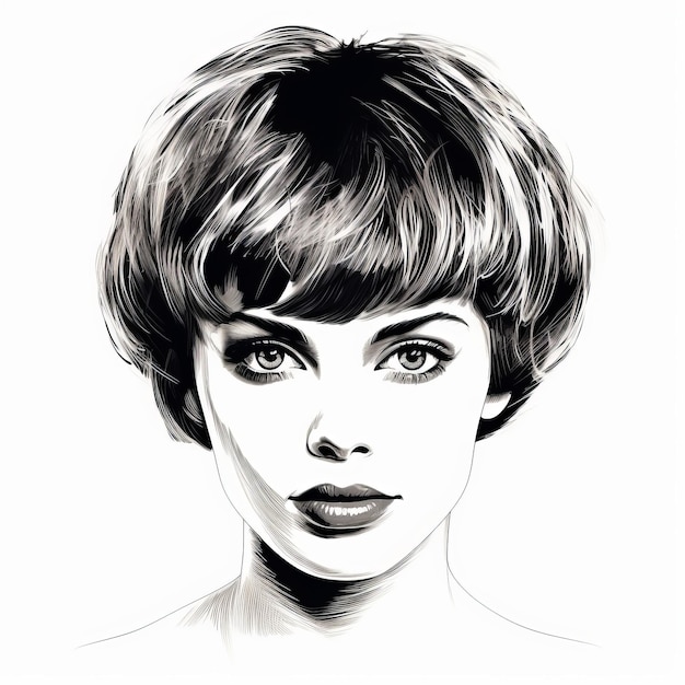 Retrato vintage em preto e branco de mulher com penteado curto