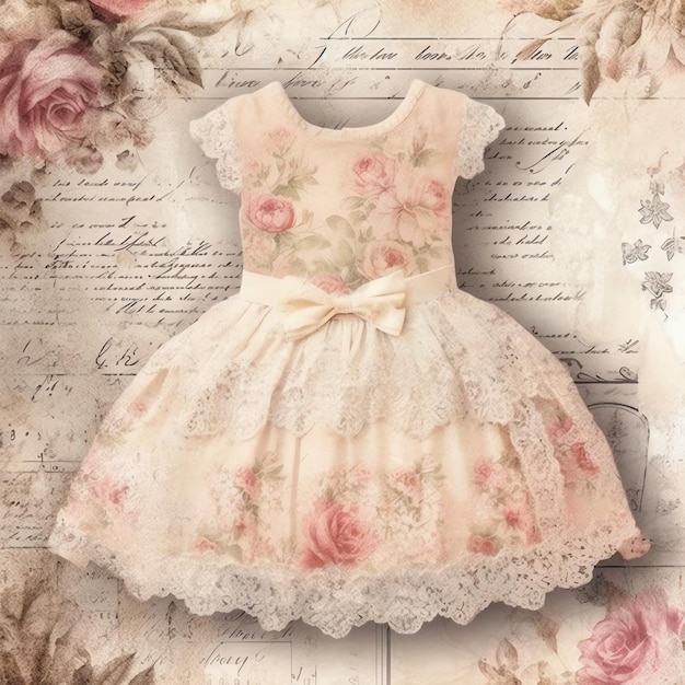 Retrato vintage del lindo vestido de una niña viejo papel chatarra diario papel digital