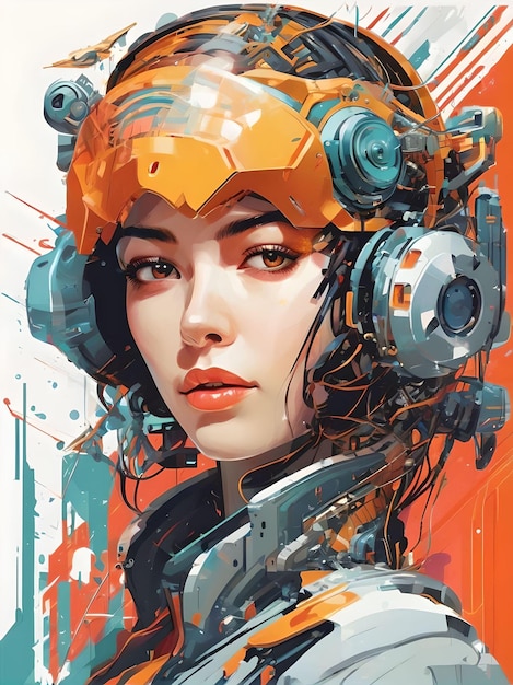 Retrato virtual de vanguarda de uma linda garota cyberpunk