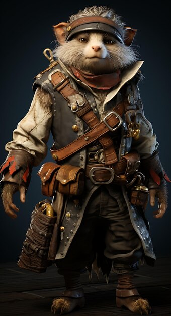 Retrato de Wombat Pirata excavando el traje de Buccaneer La suciedad salpicada Ba Diseño de moda Arte de vestuario