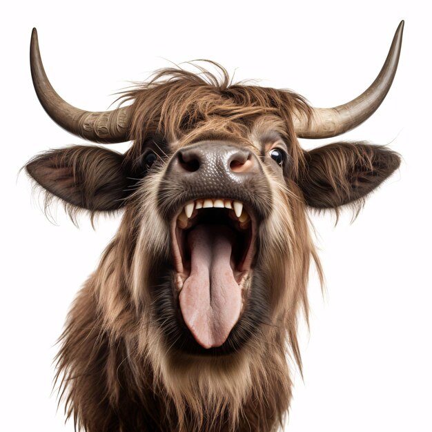 Retrato de Yak feliz sorprendido gracioso cabeza de animal mirando Pixar estilo 3D renderización Ilustración