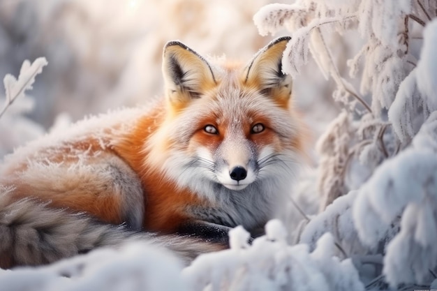 Retrato de un zorro en el bosque de invierno