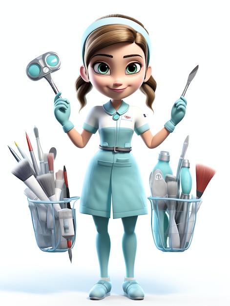 Foto retratos en 3d del personaje de la enfermera