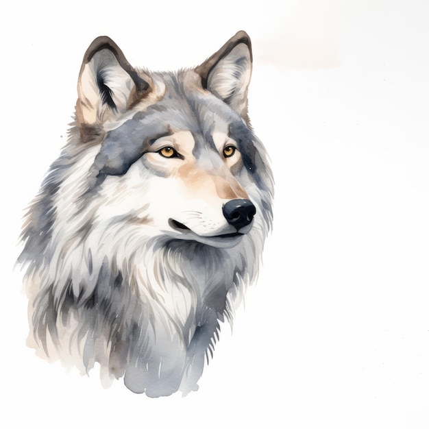 Retratos en acuarela de conjunto de lobos con sombreado plano y efectos atmosféricos