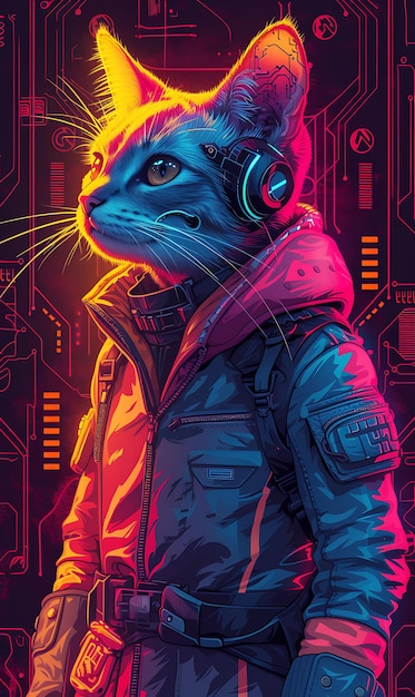 Retratos cativantes de animais em estilo de animais de estimação cibernéticos e cores vibrantes em uma impressionante arte digital