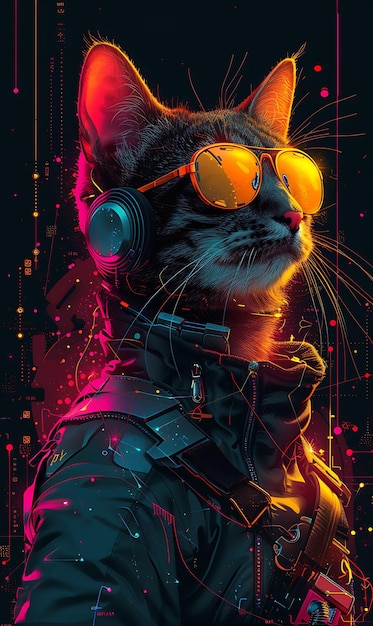 Retratos cativantes de animais em estilo de animais de estimação cibernéticos e cores vibrantes em uma impressionante arte digital