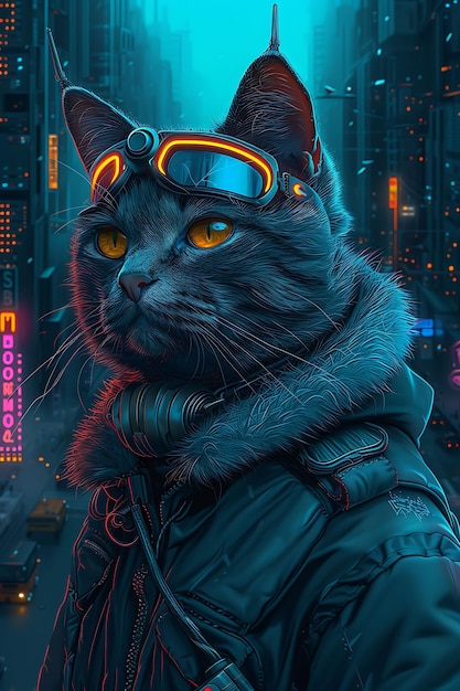 Retratos cativantes de animais em estilo de animais de estimação cibernéticos e cores vibrantes em uma impressionante arte digital