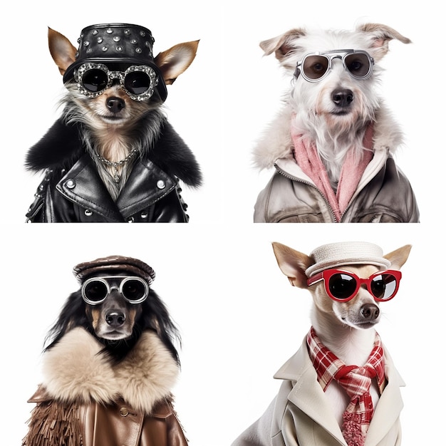 Retratos de cães de moda isolados no fundo branco criados com IA generativa