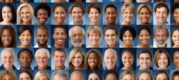 Foto retratos de estilo passaporte de alta resolução mostrando características faciais únicas de diversas etnias